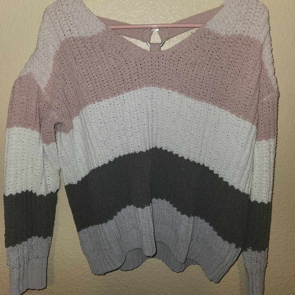 Love by Design crochet knit wide stripe soft sweater size small